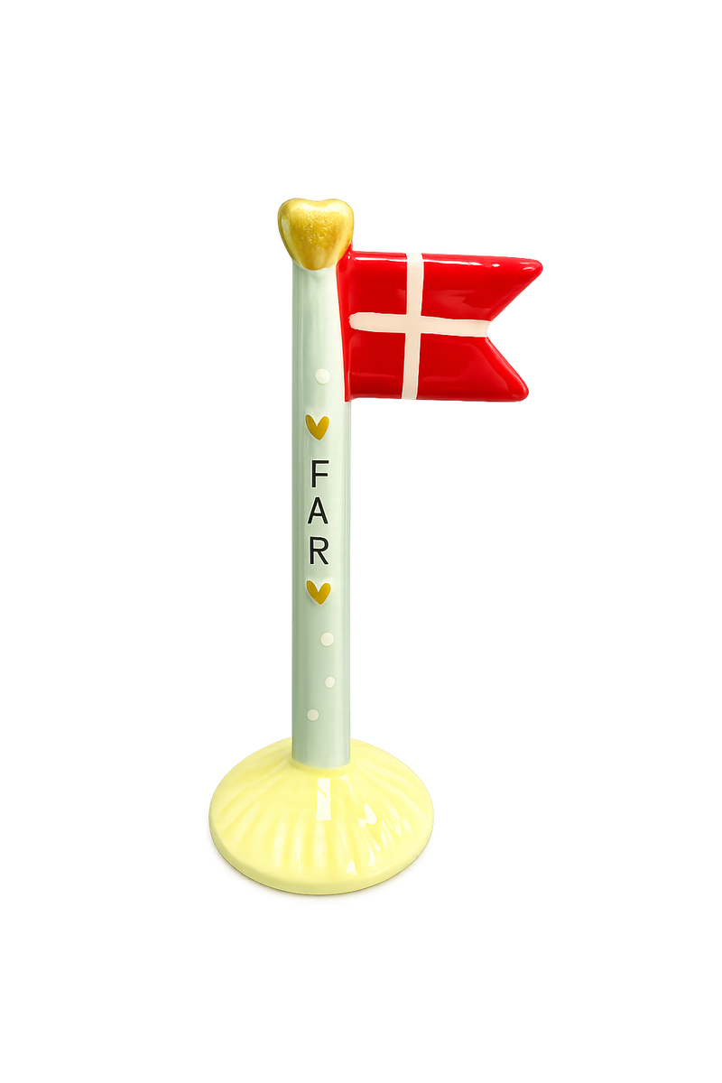 Keramisk Flagstang til Far med Dansk Flag – Håndlavet Dekoration & Fars Dags Gave