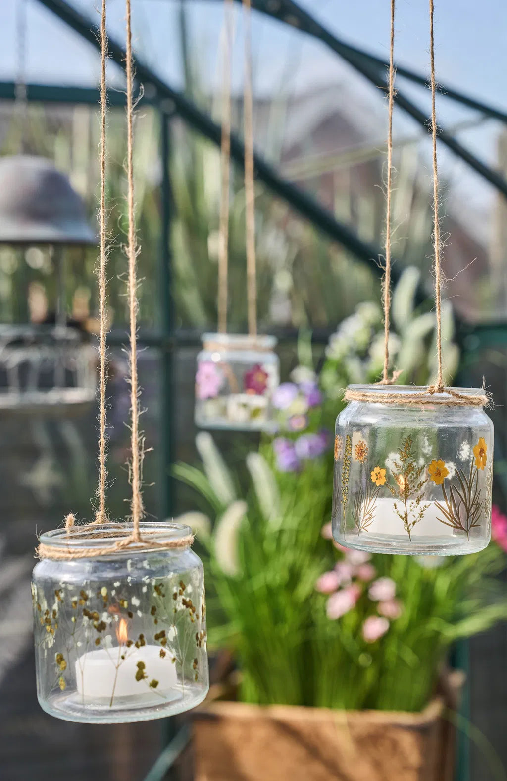 Eksklusiv Glas Fyrfadsstage med Botaniske Blomster - Elegant Dekorativ Vase i Klar Glas