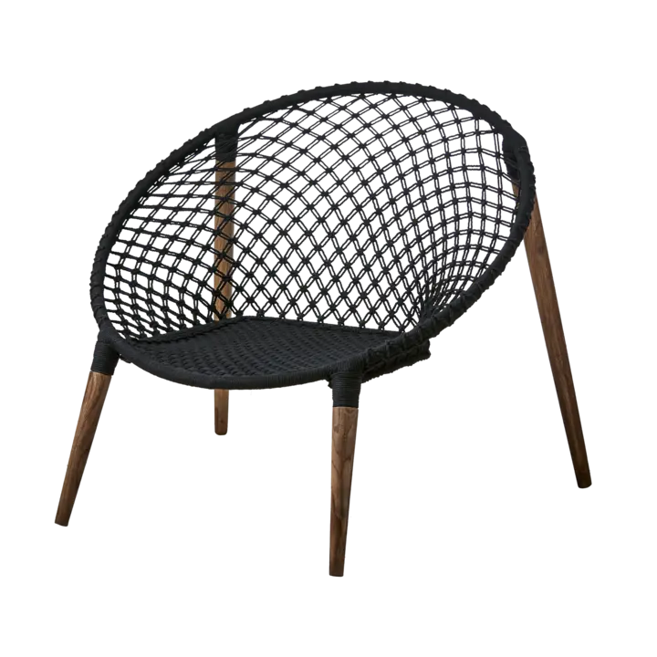 Eksklusiv Loungestol i Sort Flet & Teak Træben – Moderne Design Stol til Stue & Terrasse
