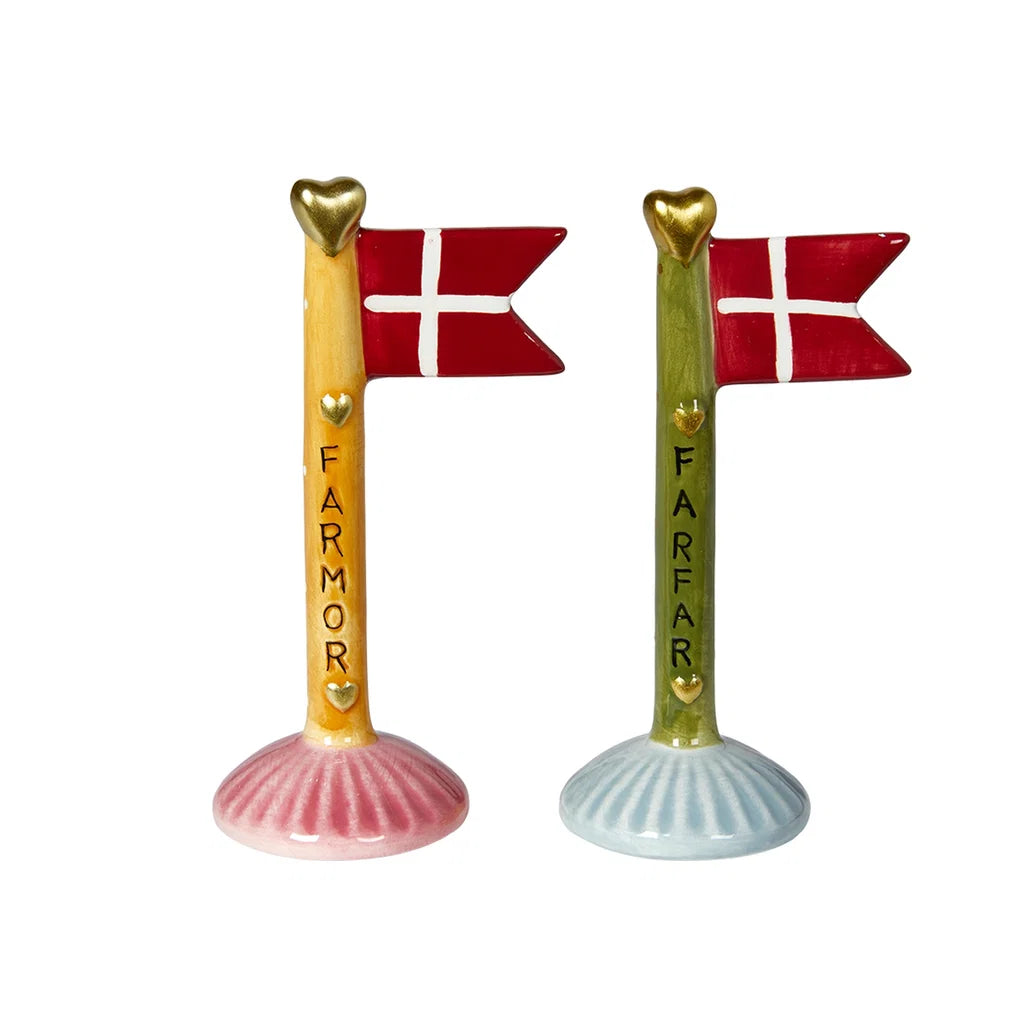 Farmor & Farfar Flag – Keramik med Hjerte og Dansk Design