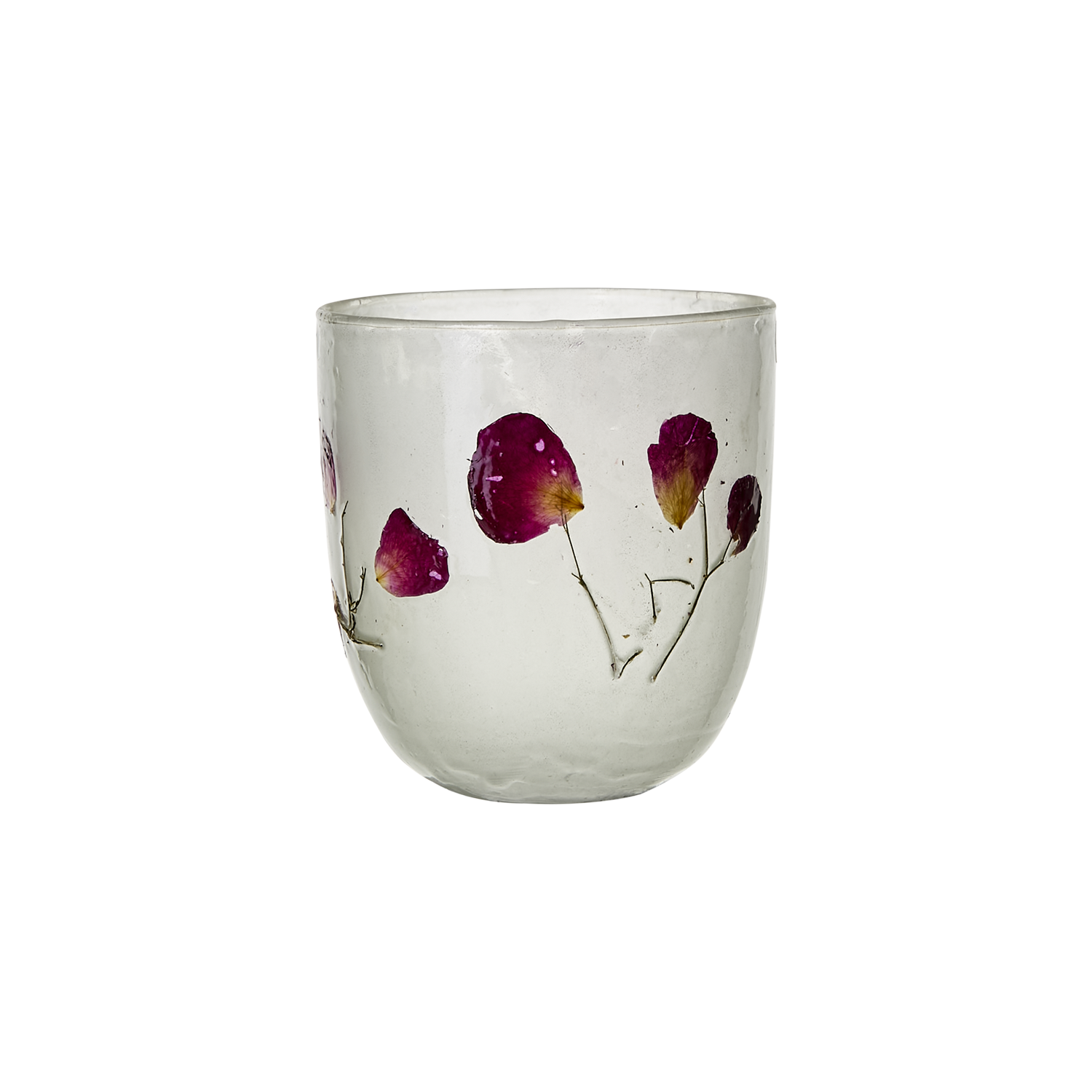 Håndlavet fyrfadsstage i glas - hvid med ægte blomster – elegant og unik dekoration