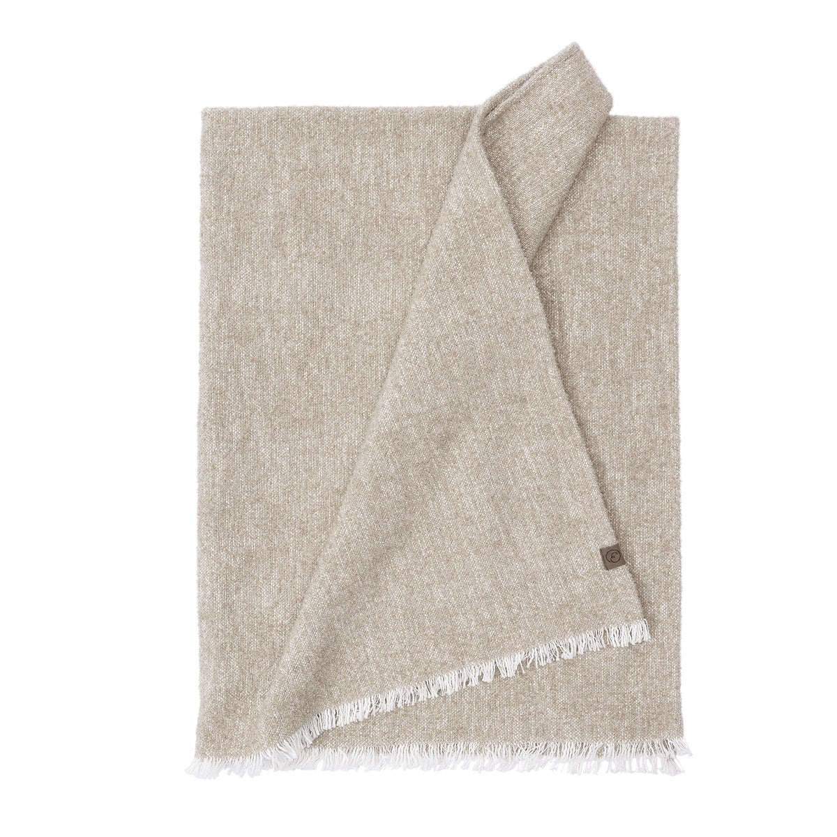 Plaid beige med hvide frynser
